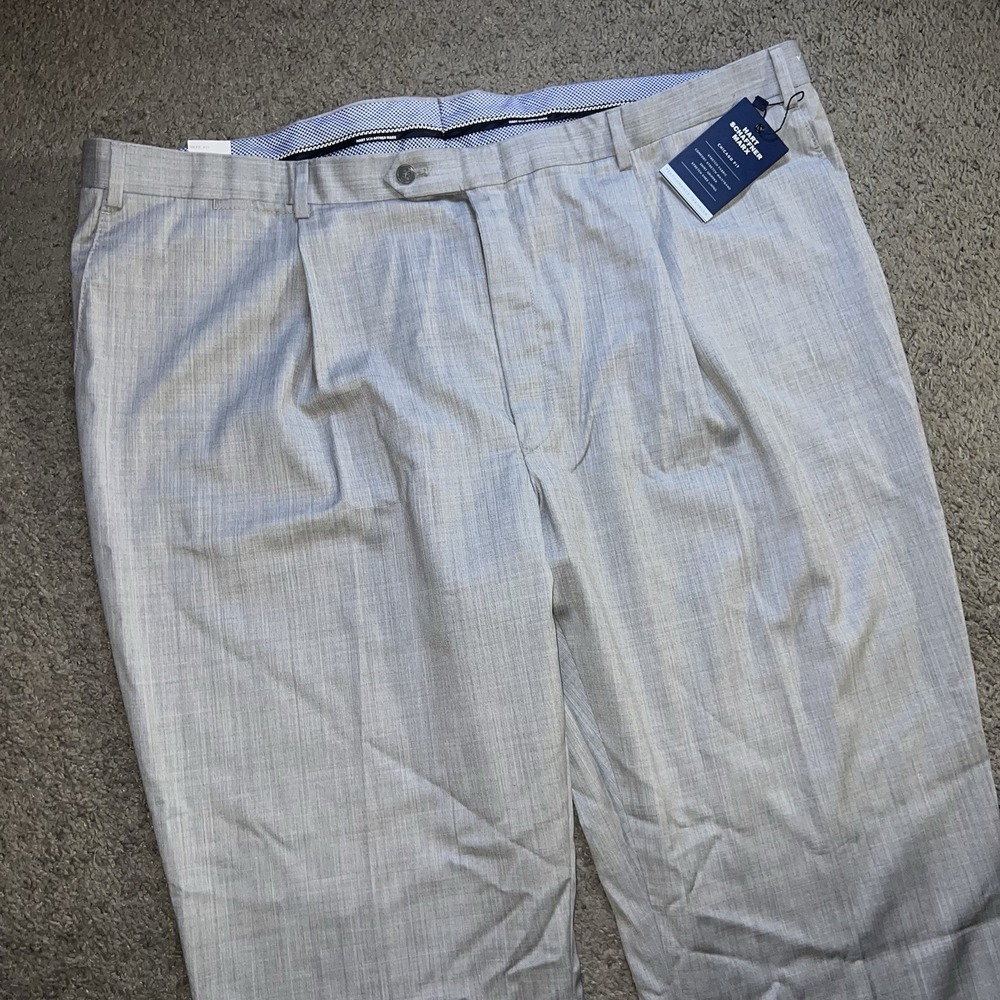 Hart Schaffner Marx New York 100%‎ Wool Dress Pants 46x36 Unhemmed Gray $155 NWT